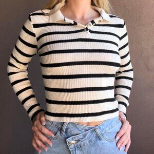 Mango Outlet Long Sleeve Stripped Top